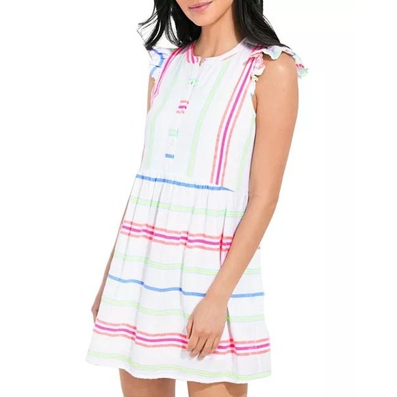 Vineyard Vines Dresses & Skirts - Vineyard Vines Neon Striped Sleeveless Ruffle Mini Dress Size 12
